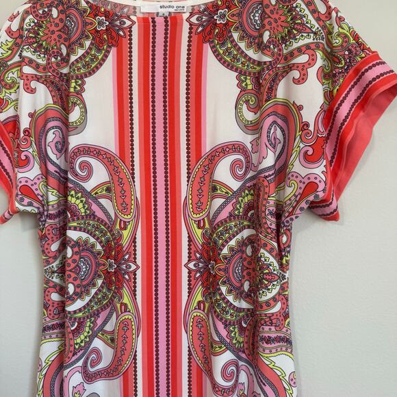 Studio One NY Dress Size Small Shift Pink Paisley Office Career Cocktail Barbie - Picture 4 of 10